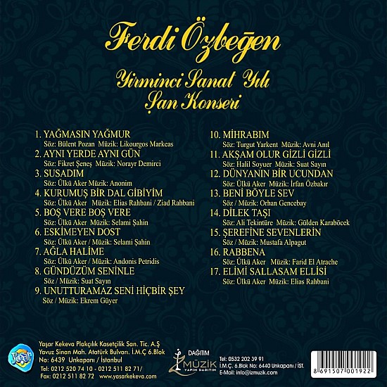 Ferdi Özbeğen - Yirminci Sanat Yılı Şan Konseri CD