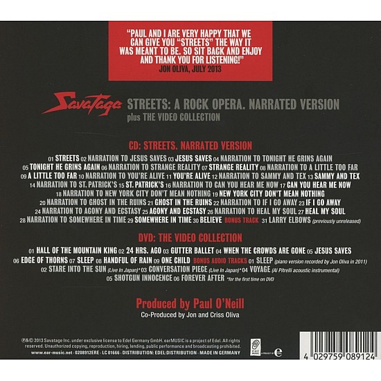 Savatage - Streets A Rock Opera (Narrated Version) CD + DVD