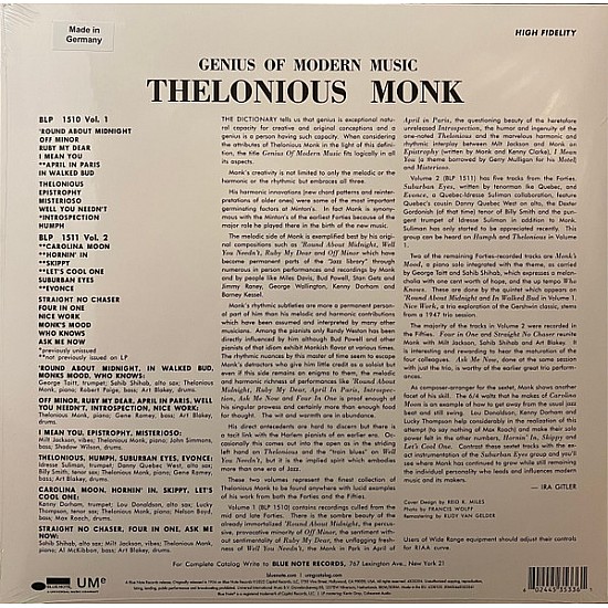 Thelonious Monk - Genius Of Modern Music Plak LP Blue Note