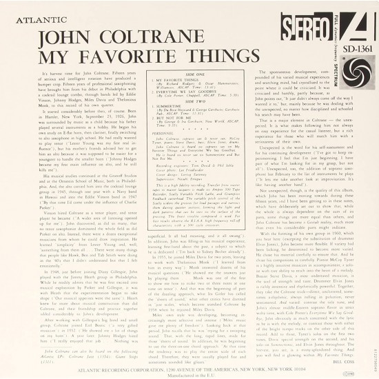 John Coltrane - My Favorite Things Caz Plak LP (Rhino 180gr)