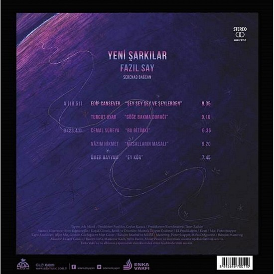 Fazıl Say, Serenad Bağcan – Yeni Şarkılar Plak LP