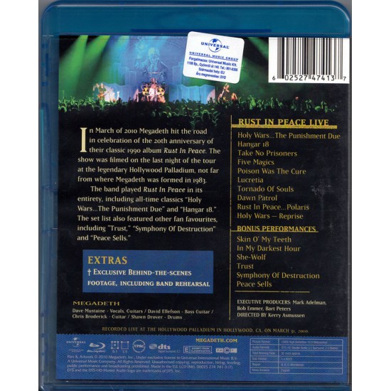 Megadeth - Rust In Peace Live Blu-ray Disk