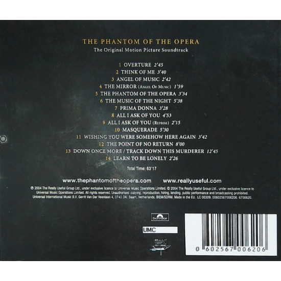 Andrew Lloyd Webber - The Phantom Of The Opera Soundtrack CD