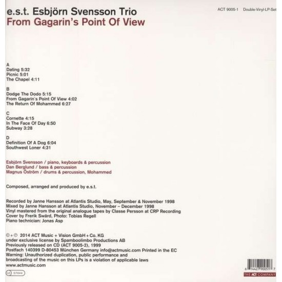 Esbjörn Svensson Trio ‎– E.S.T. - From Gagarin's Point Of View Caz (Kırmızı Renkli) Plak 2 LP