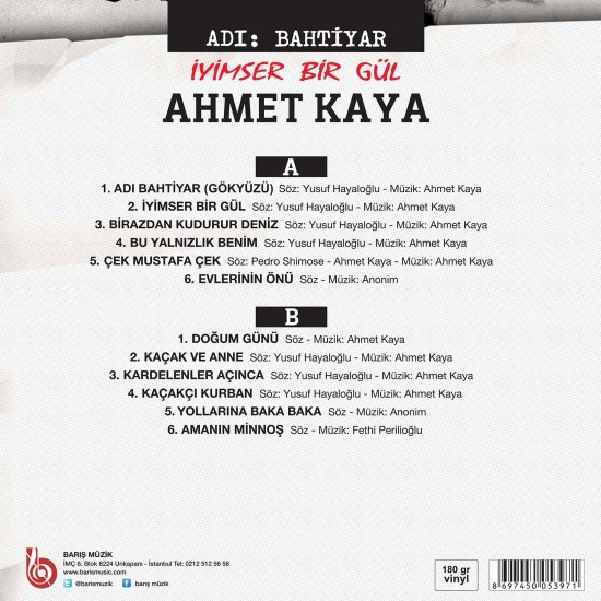 Ahmet Kaya - Adı Bahtiyar İyimser Bir Gül Mavi Renkli Plak LP