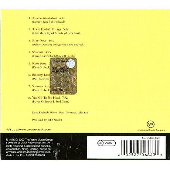 Dave Brubeck and Paul Desmond - 1975: The Duets Digipak CD