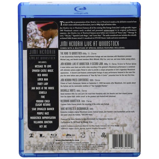 Jimi Hendrix - Live At Woodstock Blu-ray Disk