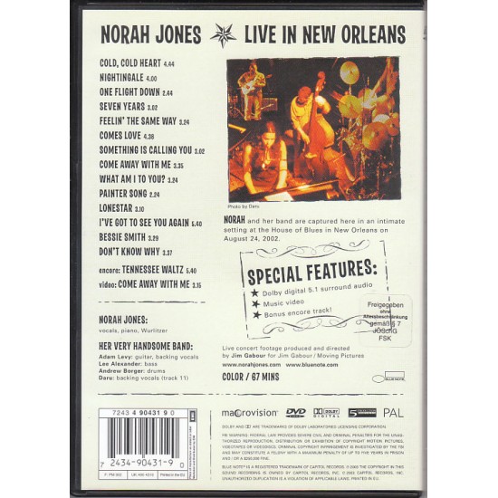 Norah Jones ‎– Live In New Orleans DVD (PAL)
