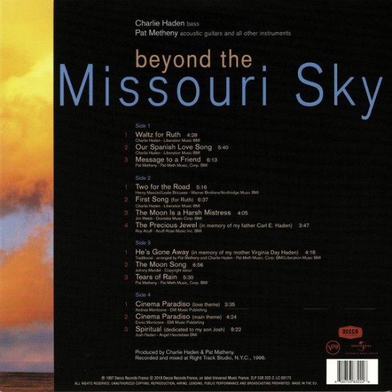 Charlie Haden, Pat Metheny ‎– Beyond The Missouri Sky Caz Plak 2 LP