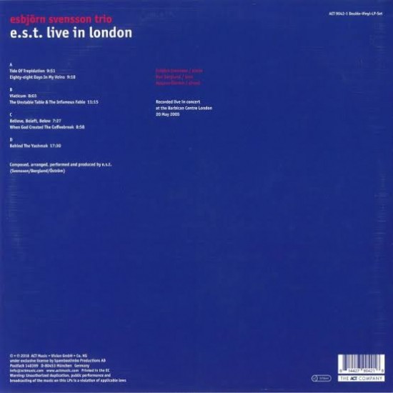 Esbjörn Svensson Trio ‎– E.S.T. Live In London Caz Plak 2 LP