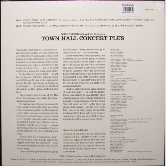 Louis Armstrong ‎– Town Hall Concert Plus (Audiophile) Caz Plak LP