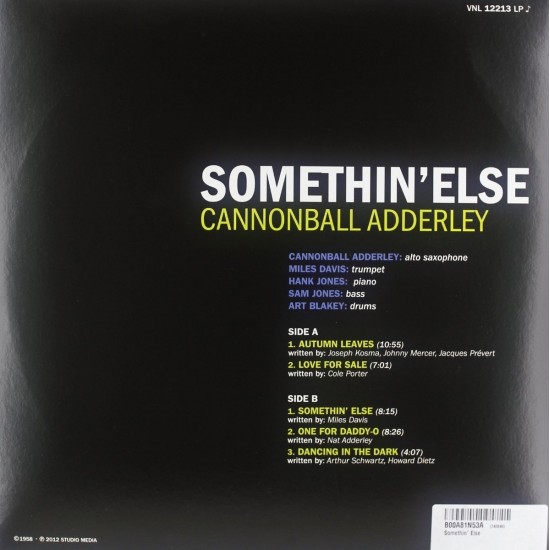 Cannonball Adderley ‎– Somethin’ Else Caz Plak LP