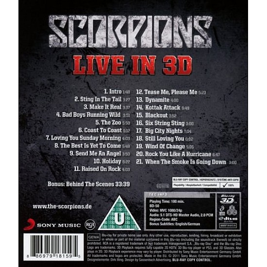 Scorpions - Live In 3D (Get Your Sting & Blackout) Blu-ray Disk