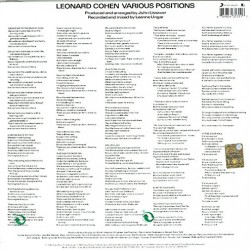 Leonard Cohen - Various Positions Plak LP