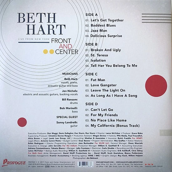 Beth Hart ‎– Front And Center Live From New York (Kırmızı Renkli) Plak 2 LP