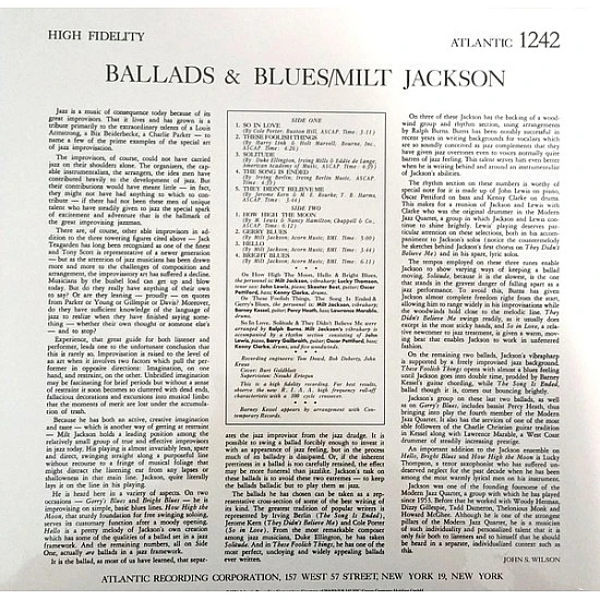 Milt Jackson ‎– Ballads & Blues Caz Audiophile Plak LP