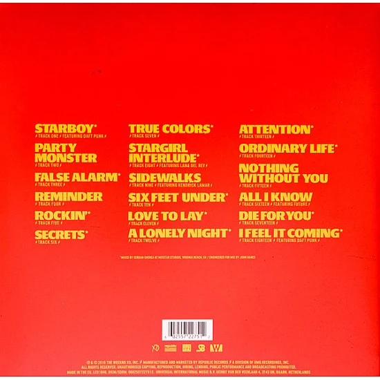 The Weeknd - Starboy (Kırmızı Şeffaf Renkli) Plak 2 LP