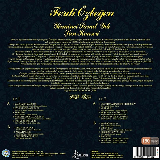 Ferdi Özbeğen - Yirminci Sanat Yılı Şan Konseri (Mavi Renkli) Plak 2 LP