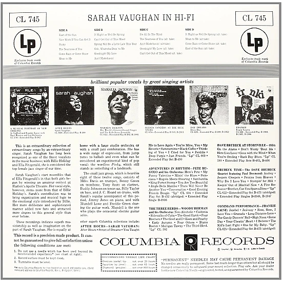 Sarah Vaughan – Sarah Vaughan In Hi-Fi 2 LP 