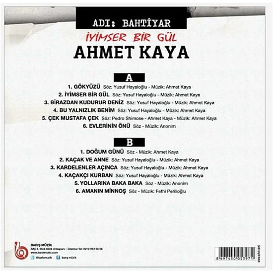Ahmet Kaya ‎– Adı Bahtiyar İyimser Bir Gül Plak LP