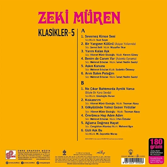 Zeki Müren - Klasikler 5 (Anılarım) Plak LP