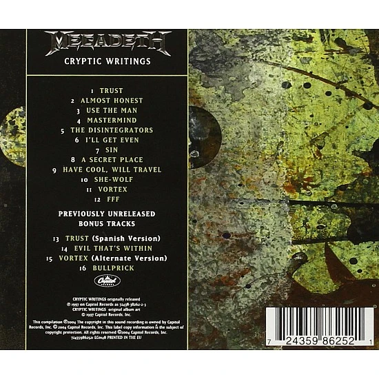 Megadeth - Cryptic Writings CD + 4 Bonus Şarkı