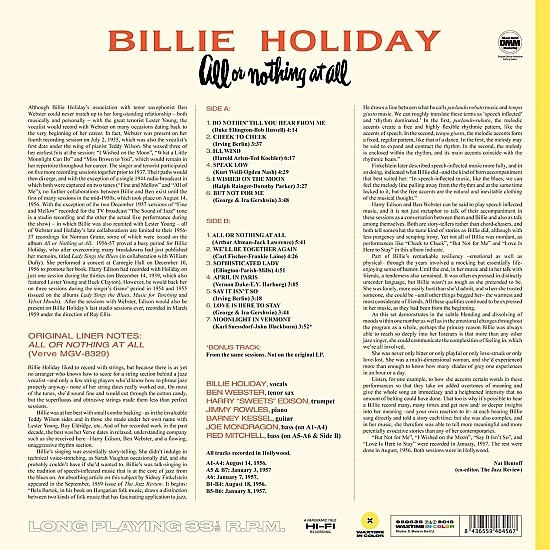 Billie Holiday – All Or Nothing At All Plak LP