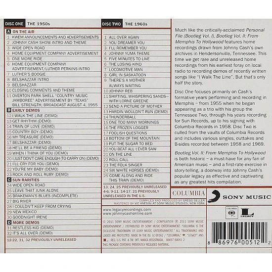 Johnny Cash ‎– Bootleg Vol II - From Memphis To Hollywood 2 CD
