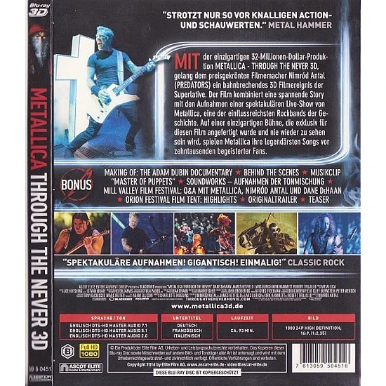 Metallica ‎– Through The Never 3D +2D Blu-ray 2 Disk