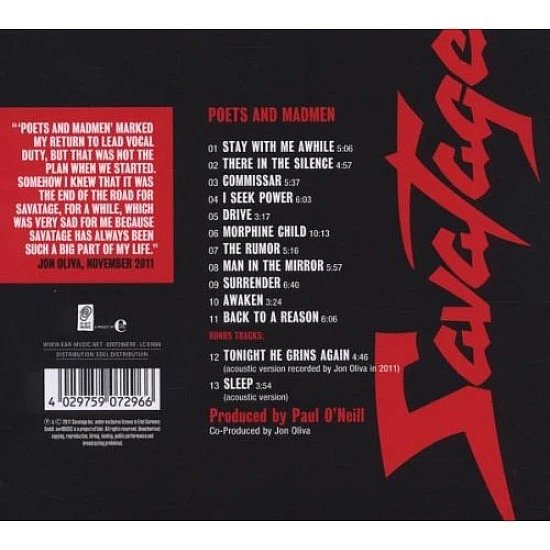 Savatage ‎– Poets And Madmen CD