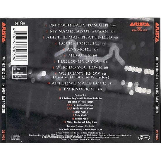 Whitney Houston - I'm Your Baby Tonight CD