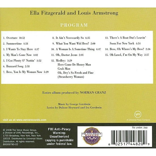 Ella Fitzgerald & Louis Armstrong ‎– Porgy & Bess CD