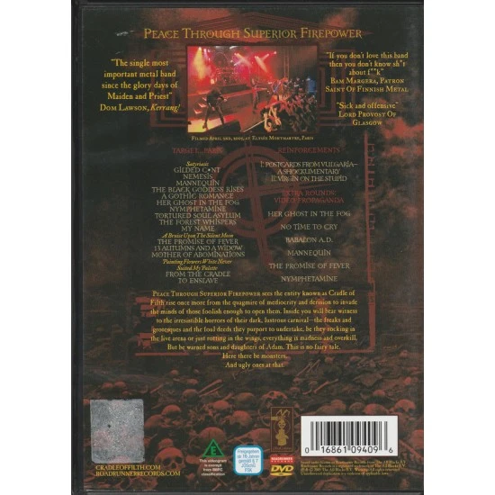 Cradle Of Filth ‎– Peace Through Superior Firepower DVD (PAL)