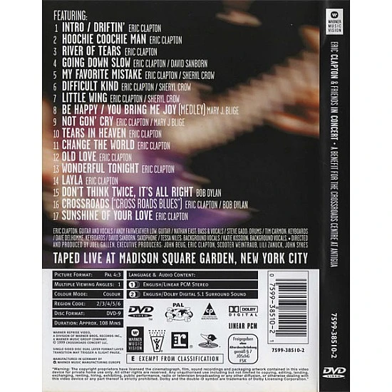 Eric Clapton & Friends ‎– In Concert - A Benefit For The Crossroads Centre At Antigua DVD (PAL)