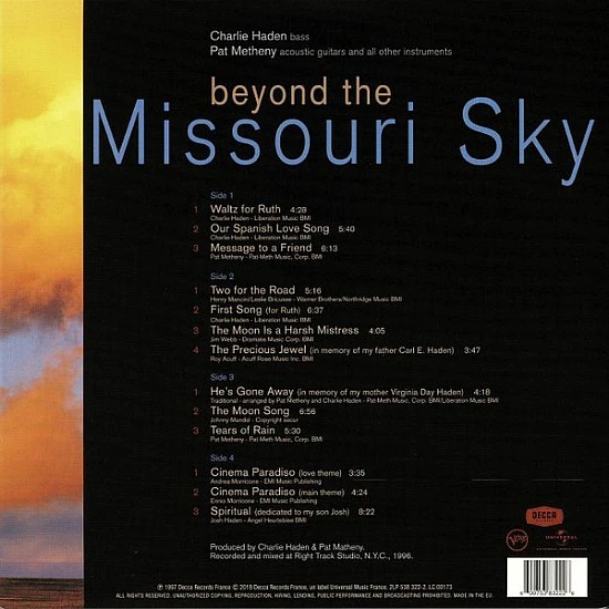 Charlie Haden, Pat Metheny ‎– Beyond The Missouri Sky Caz Plak 2 LP