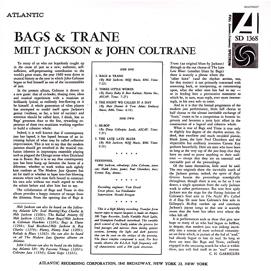 Milt Jackson & John Coltrane ‎– Bags & Trane Caz Plak LP