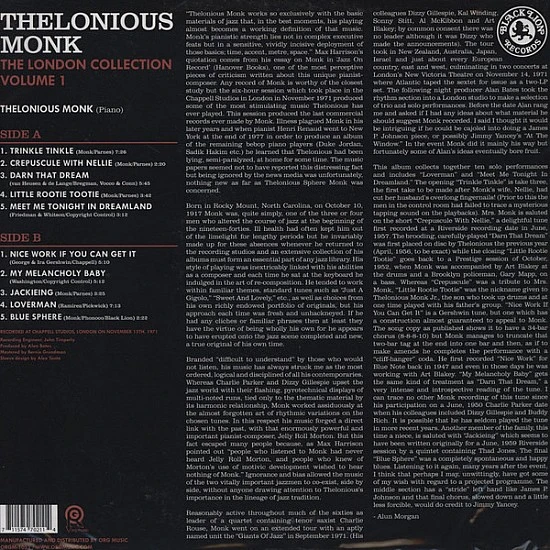 Thelonious Monk - The London Collection Vol 1 Audiophile Plak LP