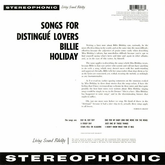 Billie Holiday - Songs For Distingue Lovers Caz Plak LP