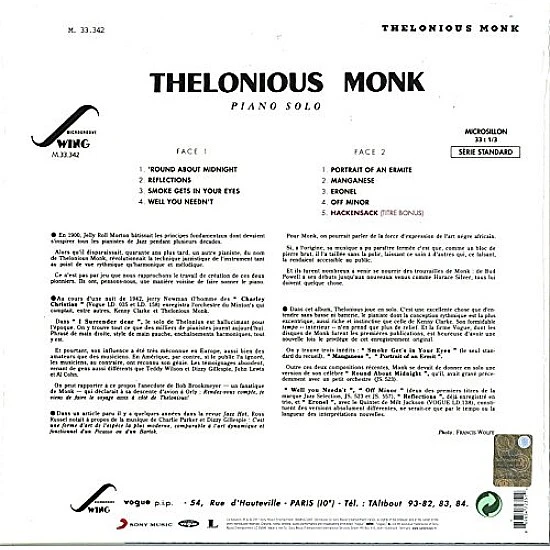 Thelonious Monk - Piano Solo Plak LP