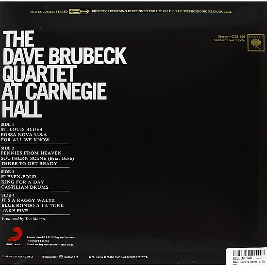 Dave Brubeck Quartet ‎– At Carnegie Hall Audiophile Plak 2 LP 