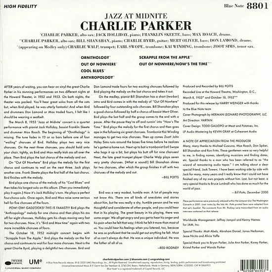 Charlie Parker ‎– Jazz at Midnite (RSD) Gece Mavisi Renkli Plak LP