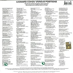 Leonard Cohen - Various Positions Plak LP