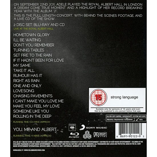 Adele - Live At The Royal Albert Hall Blu-ray Disk + CD