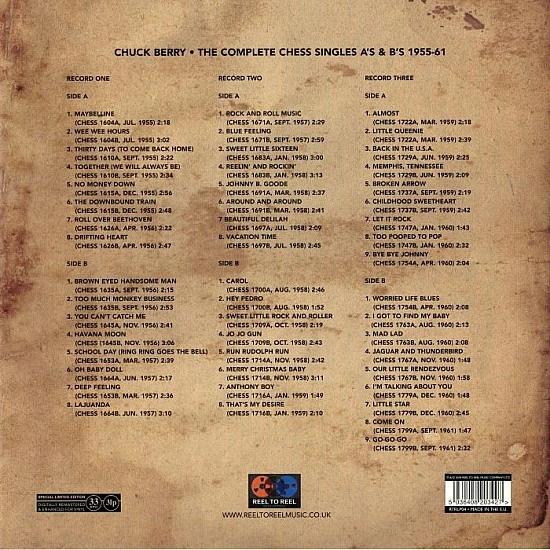 Chuck Berry ‎– THE COMPLETE CHESS SINGLES A'S & B'S 1955-1961 Plak 3 LP