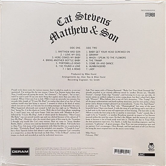 Cat Stevens ‎- Matthew and Son Plak LP
