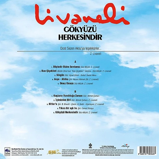 Zülfü Livaneli - Gökyüzü Herkesindir (Sezen Aksu) Plak LP