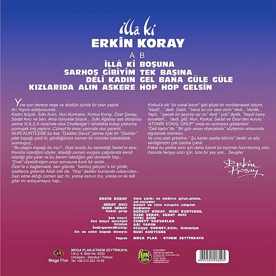 Erkin Koray ‎– İlla Ki (Pembe Renkli) Plak LP